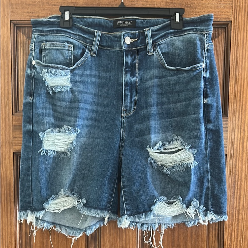 Judy Blue Distressed Bermuda Denim Shorts- Size 1X